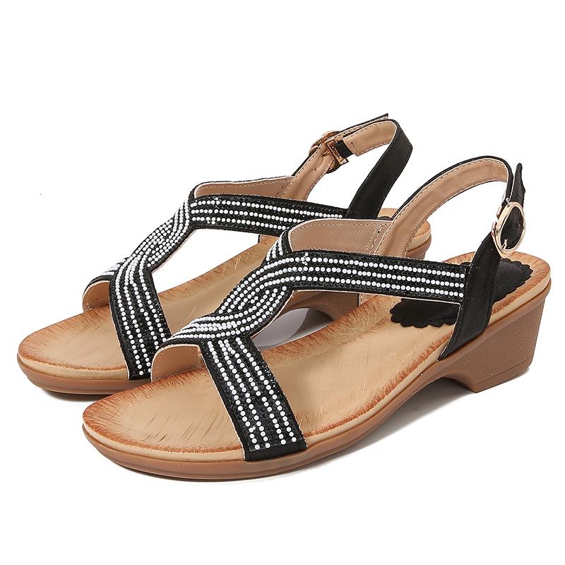 2024Ladiesshoes Bohemian новые модные босоножки со стразами на платформе и танкетке женские туфли