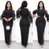 2023 Европейское и американское черное сетчатое платье с рукавами-колокольчиками, приталенное, больших размеров, для африканских и мусульманских женщин