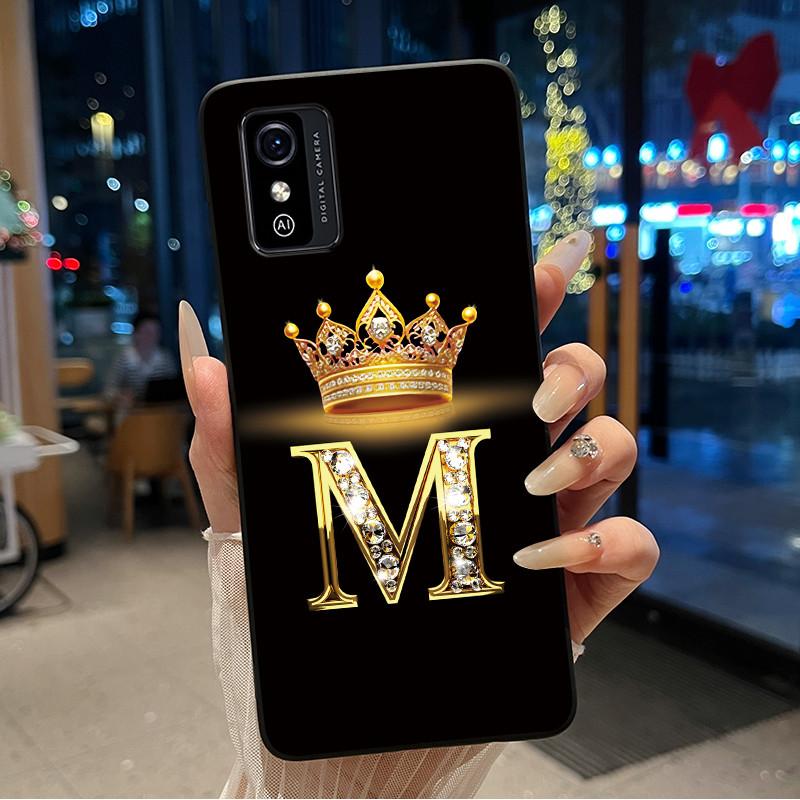 Shockproof  Phone Case For ZTE Blade L9 Silicone Black Soft Pretty A To Z Letter Glitter Crown Pattern Protective Back Case