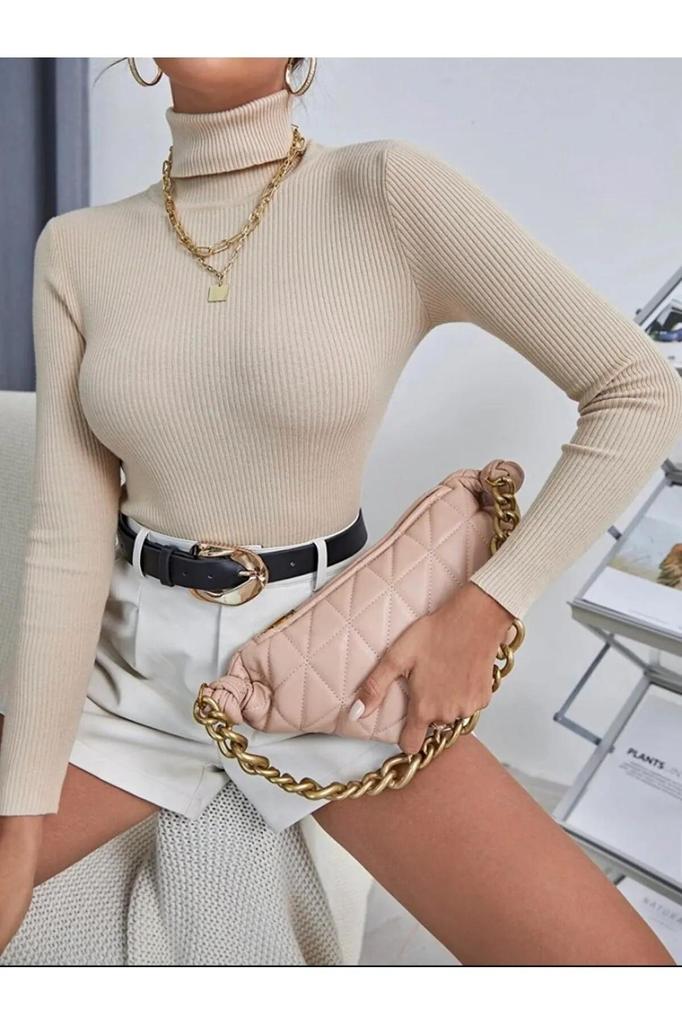 Женская хлопковая водолазка на бретельках, облегающий свитер с высоким воротником