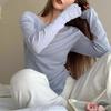 Женская приталенная футболка с длинным рукавом фиолетового цвета для весны/осени