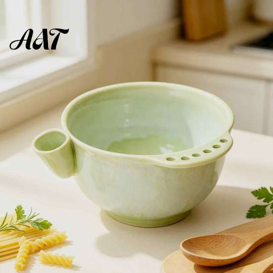 Healthy Meal Prep Gadget Ceramic Berry Swirl Washing Bowl, Self Spinning Fruit Colander Rotating with Drain Holes, Kitchen Tool for Strawberries