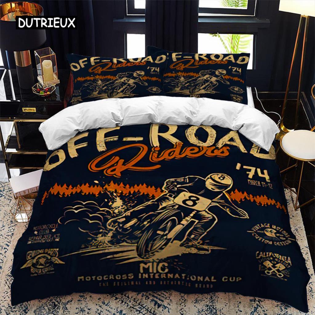 Комплект пододеяльников для кровати мотоциклиста, комплект королевского ситца, двойной размер, пододеяльник, комплект постельного белья, мягкий полиэстер, пододеяльник