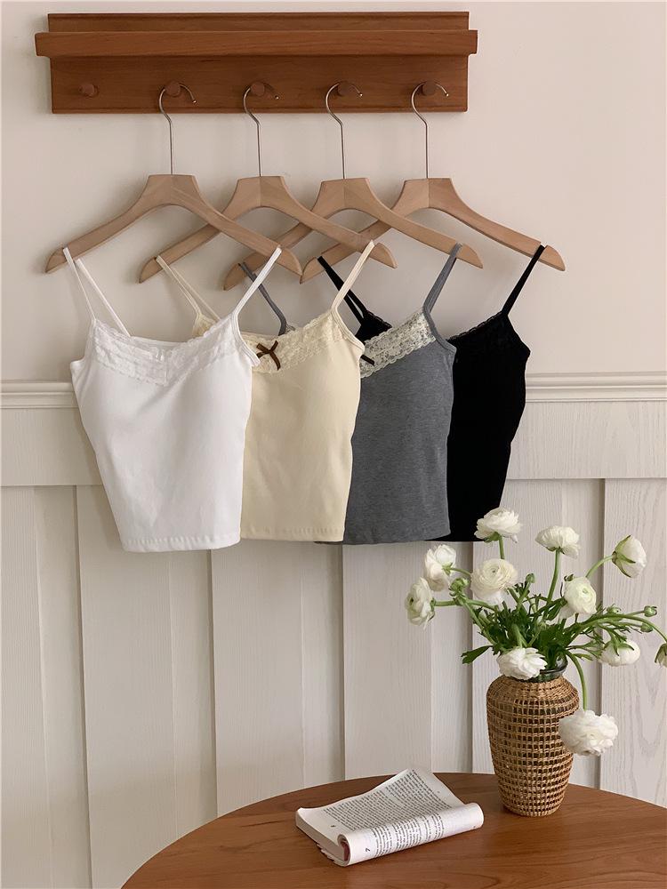 Пикантный кружевной топ-ками с открытой спиной и бантом, с нагрудными вкладышами – Бесшовный короткий топ