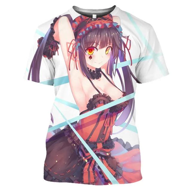 Футболка с рисунком манги Date A Live Tokisaki Kurumi Sexy Girls Otaku, футболка с коротким рукавом в стиле аниме Harajuku для мужчин, топы и футболки