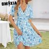 Женский сарафан, летний, с цветочным принтом, коротким рукавом, V-образным вырезом, платье-халат
