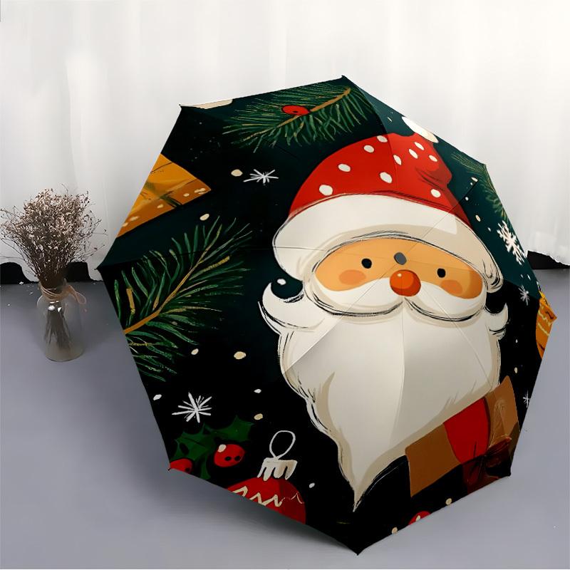 1pc Christmas Santa Claus Automatic Open/Close Umbrella, Portable Folding umbrella for Everyday Use yy250826069