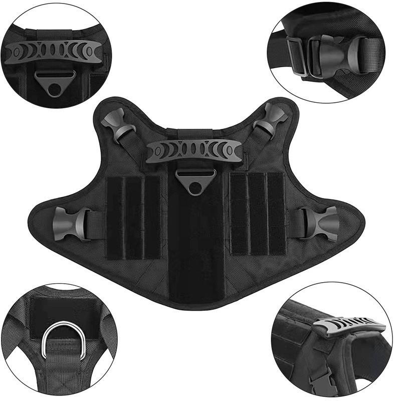 Tactical Dog Harness Vest With Reflective Stripes Outdoor Walking Running Hiking Nylon Pet Chest In Black Sizes