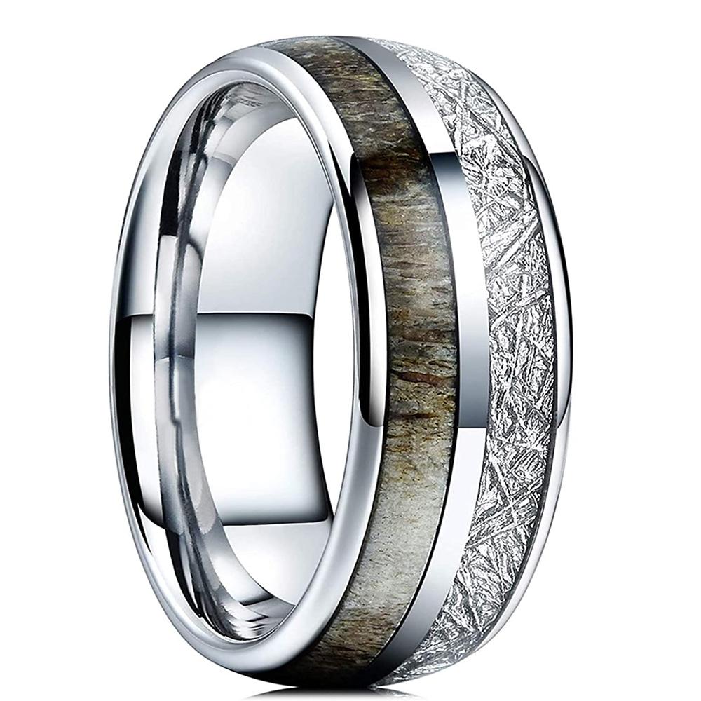 Trendy 8mm Black Tungsten Wedding Stainless Steel Rings For Men Inlay Colorful Abalone Shell Ring Men Wedding Band Jewelry