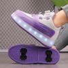Children's Skates Girls' Pulley Runaway Shoes Children's Button Wheels Double Wheels Boys' Skateboard LED Charging Light Shoes