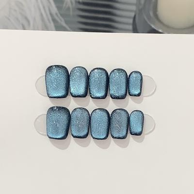 Ручная работа Кошачий глаз Нейл-арт Чисто черная база Кошачий глаз Смурфик Морская соль Лед