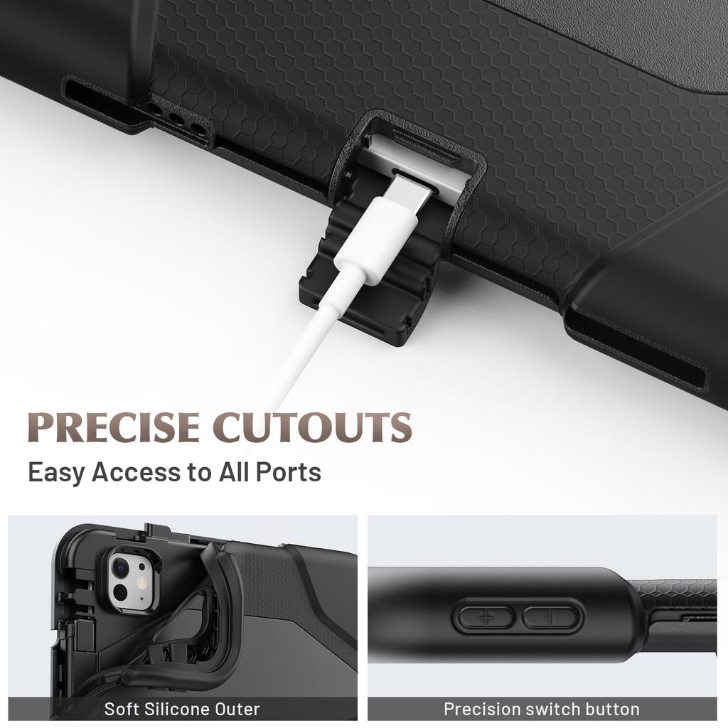 For iPad Pro 11 (2024) Case PC+Silicone Kickstand Tablet Cover with PET Screen Film