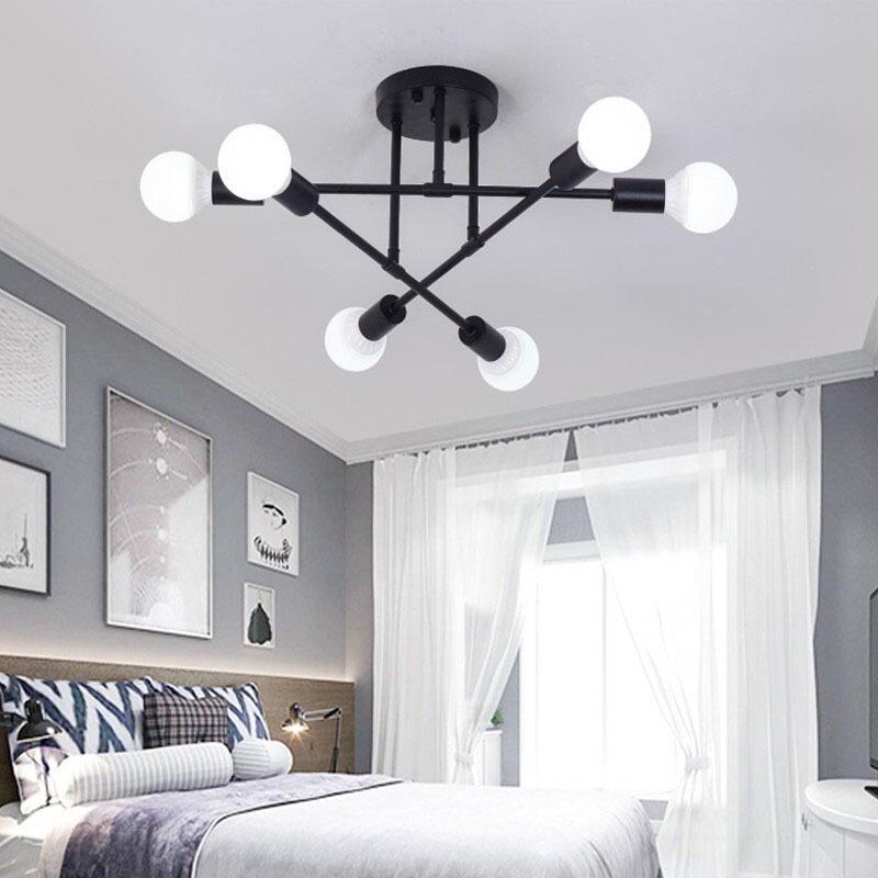 Modern Industrial Multi-Head Wrought Iron Ceiling Light for Living Room or Bedroom