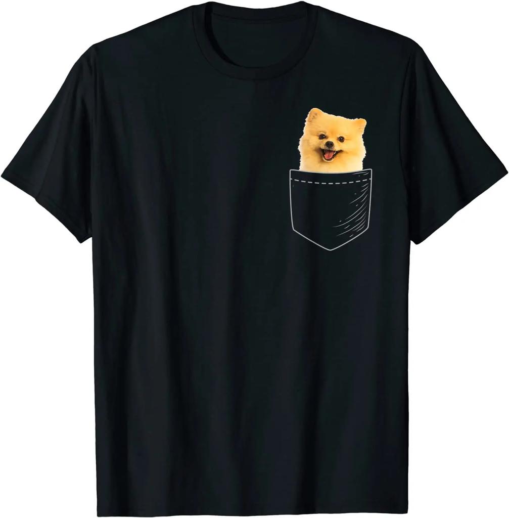Cute Pomeranian In Pocket Creative Dog Lovers Gift TShirt 100 Cotton ONeck Summer Short Sleeve Casual Mens Tshirt Size S3XL