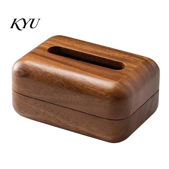Natural Wood Grain Box Solid Tissue Box, Rectangular Wooden Dispenser, Flip Top Compact Napkin Holder for Hotel Lid Case Living Room Bedroom And Small