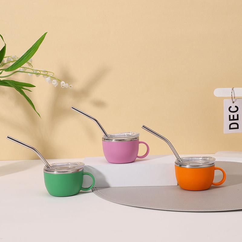 Ударопрочная термокружка из нержавеющей стали объемом 3 унции с ручкой, мини-чашка с крышкой и трубочкой, идеально подходит для кемпинга и столовой