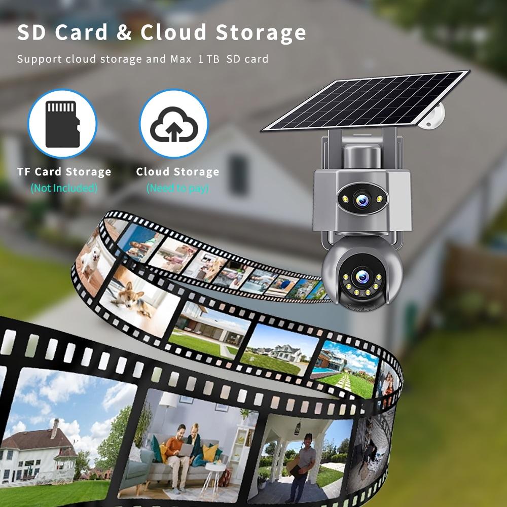 Wireless Solar Powered Security Camera – Dual Lens AOV, 6MP, 4G/WiFi Network with Battery Operation