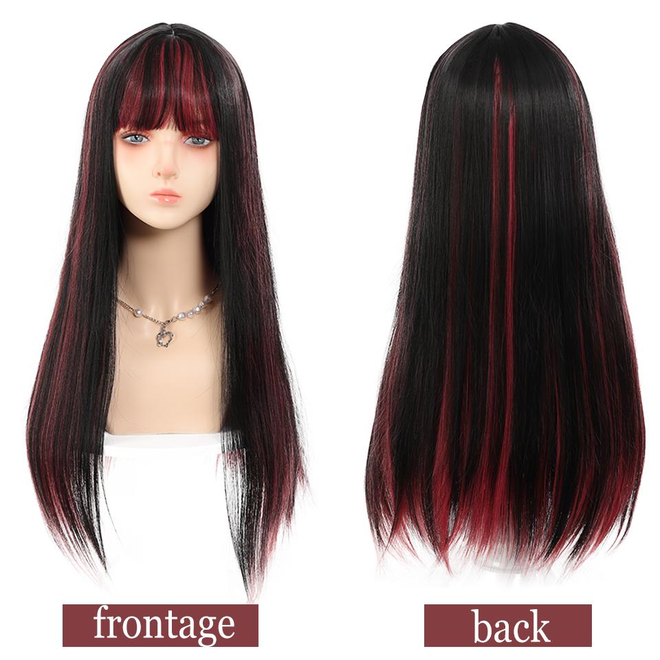 WTB Pick And Dye Длинный прямой синтетический парик женский красный и черный Pick And Dye Y2K Spice Girl Lolita Длинный прямой парик