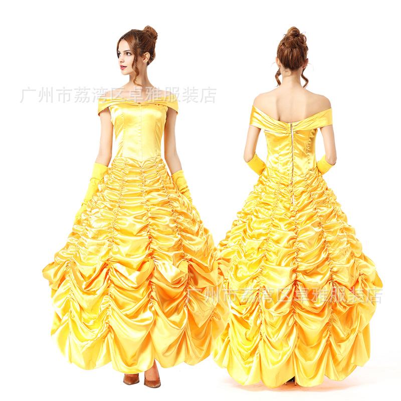 Dress Beautiful Woman with Beast Belle Princess Dress Cosplay Adult Costume Women Belle Dress Cosplay