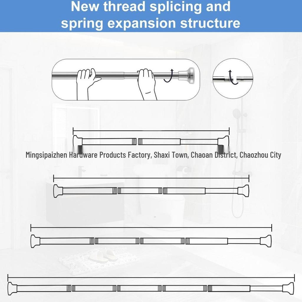 Stainless Steel Telescopic Shower Curtain Rod with No-Drill Support