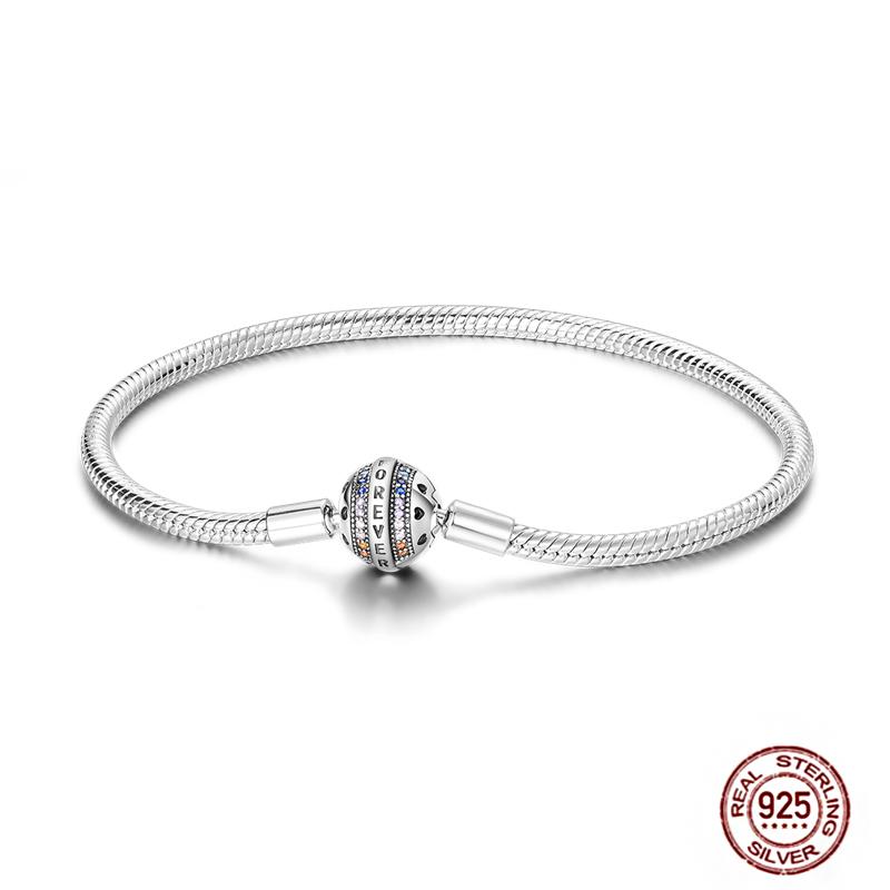 17-20CM Star Moon Bracelet 925 Copper Pink Heart Clover Charms Snake Chain Luminous Bracelet For Women DIY Birthday Zircon Gift