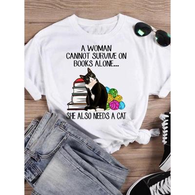 Летняя модная футболка с принтом кота, женская хлопковая свободная футболка с круглым вырезом и короткими рукавами для женщин