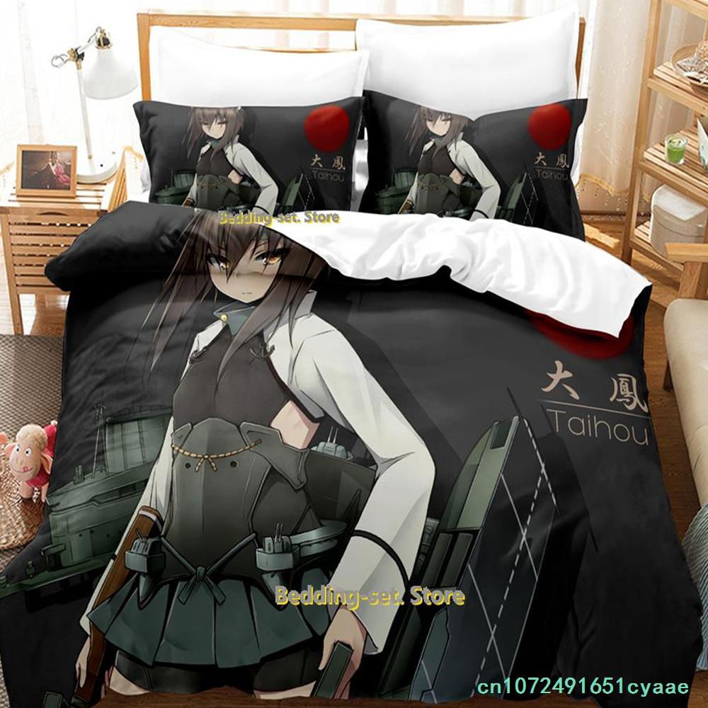 New Kantai Collection Bedding Set Cartoon Anime three-piece Set Adult Kid Bedroom Duvetcover Sets 3D Kawaii Girl Twin Set