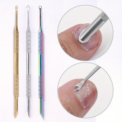 Двусторонний толкатель для ногтей из нержавеющей стали, инструмент для удаления кутикулы, пилинга, подготовки к процедуре, очистки омертвевшей кожи, круглая скошенная лопатка, маникюрная ручка