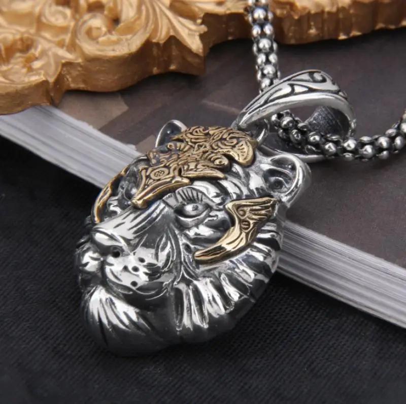 Fashionable Tiger Head Pendant Animal Tiger Necklace Men\\\'s Punk Hip Hop Trendy Casual Jewelry Gift