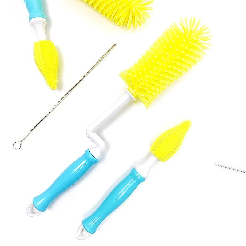 Silicone Bottle Cleaning Brush Baby Pacifier Straw Scrubber Small Brush 360 Degree Glass Cup Washing Kitchen Cleaning Tool Set