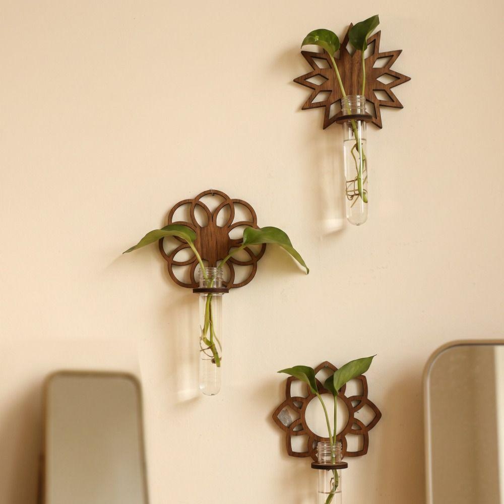Wooden Wall Mounted Planter Flower Shaped Flower Stand Hydroponic Planter Shelf Hydroponics