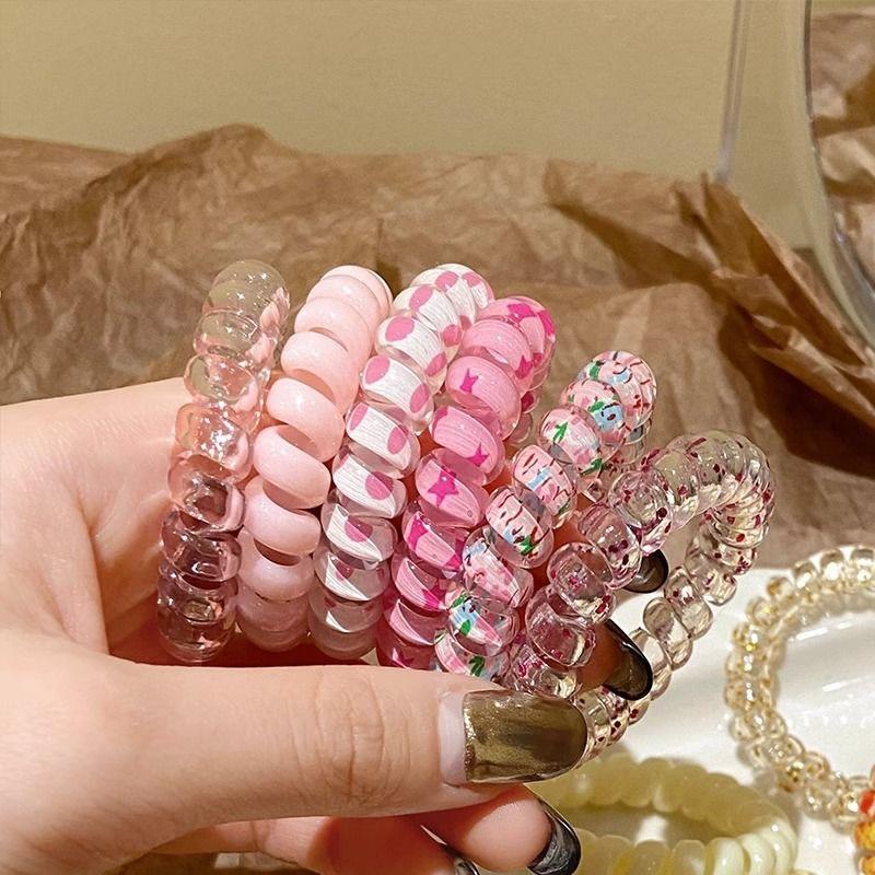 6Pcs/Set Women Fashion Telephone Wire Elastic Hair Band Colorful Printed Spiral Cord Rubber Band Hair Ties Hair Accessories Gift
