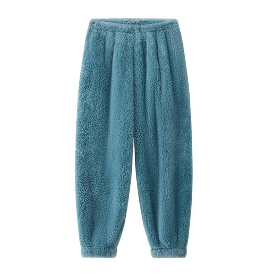 Winter Pajama Pants Thick Plush Elastic Waist Loose Keep Warm Leg-Binding Design Unisex Homewear