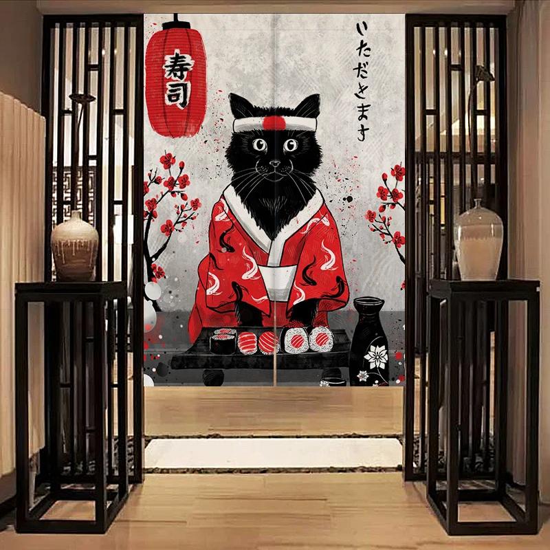 Nordic Door Partition Kitchen Snack Shop Restaurant WartainJapanese Sushi Dharma Fish Door Wartain Printing Bedroom Window