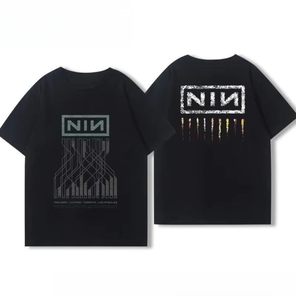 Американская летняя хлопковая куртка для мужчин и женщин Nine Inch Nails Nine Inch Nails Окружающая рок-группа Футболка с коротким рукавом с принтом