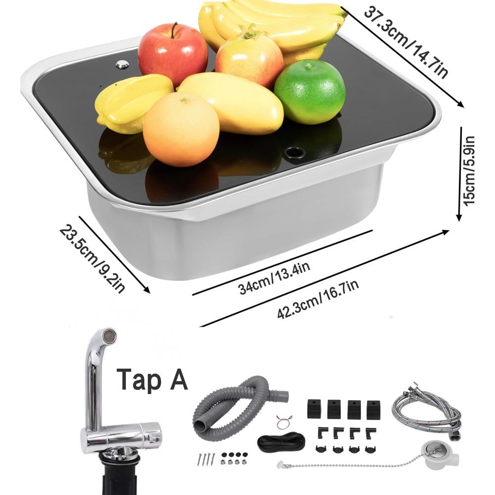 Накладная рабочая станция для кухонной мойки-бара для автодома с складным смесителем A и крышкой, мойка из нержавеющей стали 304 с одной чашей для мытья рук