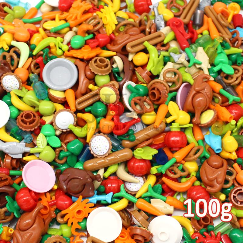 Moc Food Building Blocks Parts Fruit Frish Dish Drumstick Sausage Bone DIY Bricks Bulk Set Compatible with City View Toys Weigh