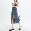 Raw Edge Denim Skirt Female Summer Mid-length Retro Open Fork Irregular A-line Package Hip Half-body Skirt Comfortable Fashion Denim Bustier Skirt