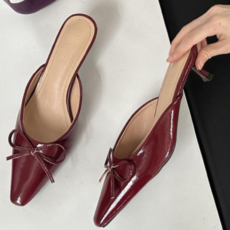 Fashion Autumn New Baotou Slippers Women's Shallow Mouth Shallow Mouth Butterfly Knot A Slip-on Wear-resistant High Heels