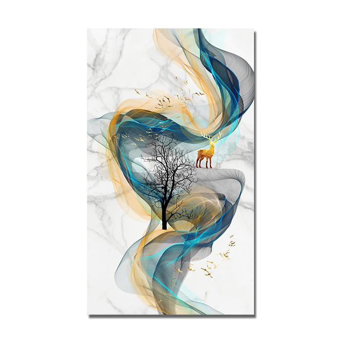 Скандинавская геометрическая настенная живопись на холсте, абстрактные золотые олени, птицы, постеры и принты, настенные панно для гостиной, домашний декор