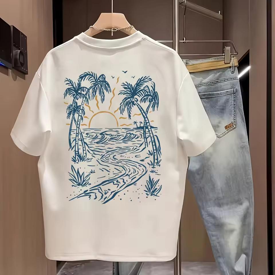Men's 100% Versatile Round Neck Short Sleeve T-Shirt, Trendy and Stylish Summer Casual Printed Pattern Top