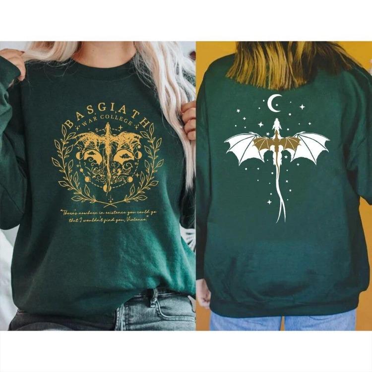 Vintage Women Graphic Hoodies Basgiath War College Sweatshirt Fourth Wing Double Sided Bookish Pullover Sweater