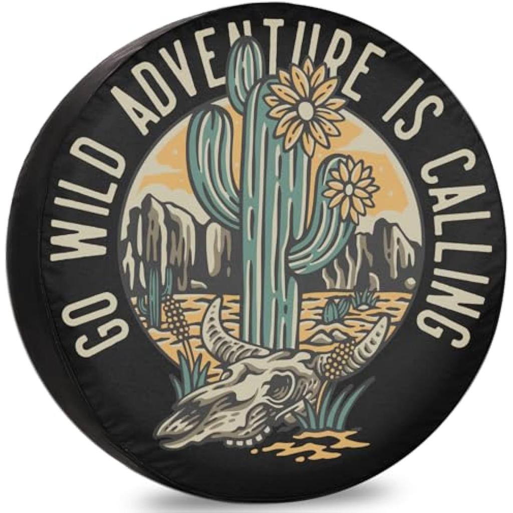 Go Wild Adventure Cactus Skull Tire Cover Waterproof Dustproof RV Trailer SUV Wheel Protector