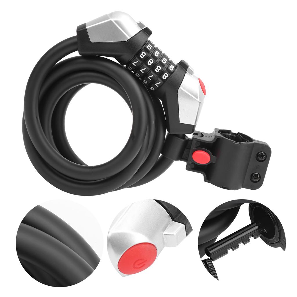 150cm 59in Cycling Security Cable Lock 4 Passwords Steel Keless Locking Bicycle Accessory