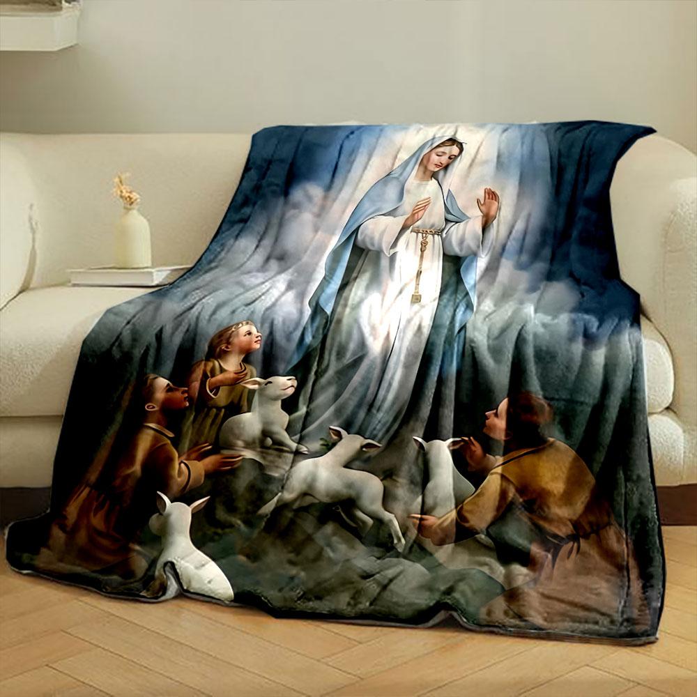 Our Lady of Grace Blanket with Children and Lambs Print Printed Blanket for Living Room Bed Couch lunch break Blanket for Friend's festival Gift