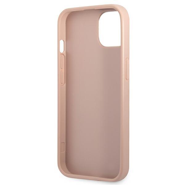 Etui do iPhone 13 mini Guess Saffiano Triangle Logo Cardslot Różowe