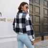 GMXIA Клетчатое двухстороннее флисовое пальто женское с рукавами-фонариками свободное длинное пальто куртка осенне-зимняя женская одежда