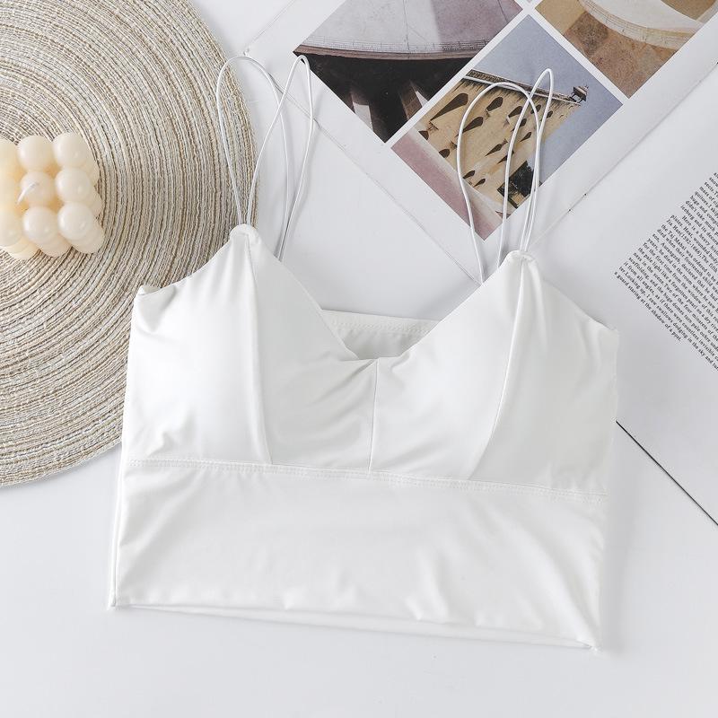 Ice Silk Seamless Padded Tube Top: Thin Straps, Wireless, Women's Sports Bra