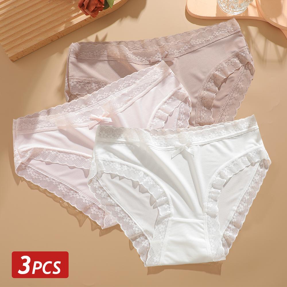 3PCS/Set Seamless Panties Ice Silk Lace Perspective Briefs Ultra Thin Breathable Underwear Cool Summer Female Sexy Lingerie