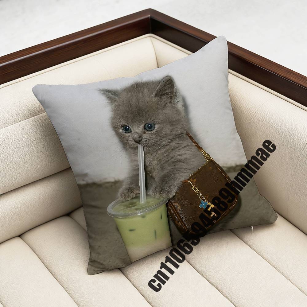 For Funny Cute Cat Meme Throw Pillow Case Sham 45X45Cm 40X40Cm Square Car Pillowcase Pad Cushion Cover